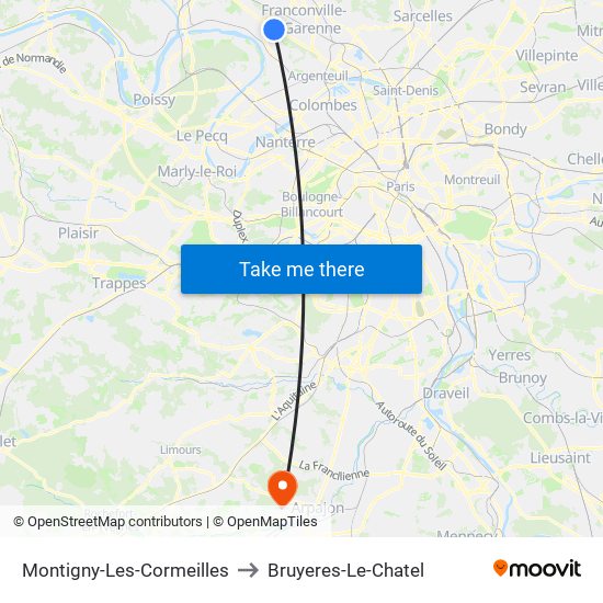 Montigny-Les-Cormeilles to Bruyeres-Le-Chatel map