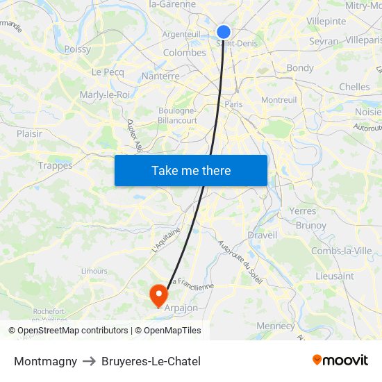 Montmagny to Bruyeres-Le-Chatel map