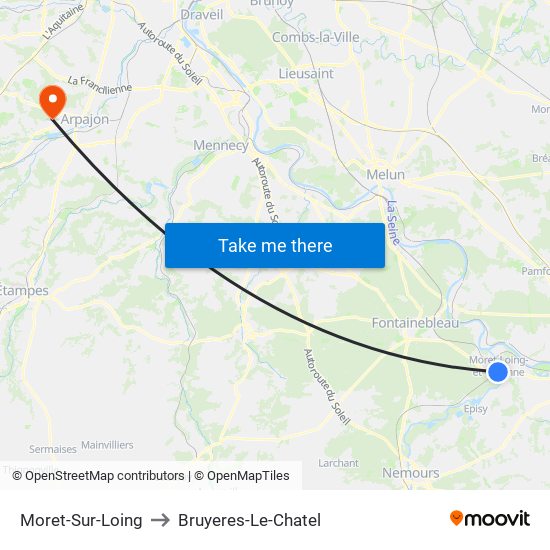 Moret-Sur-Loing to Bruyeres-Le-Chatel map