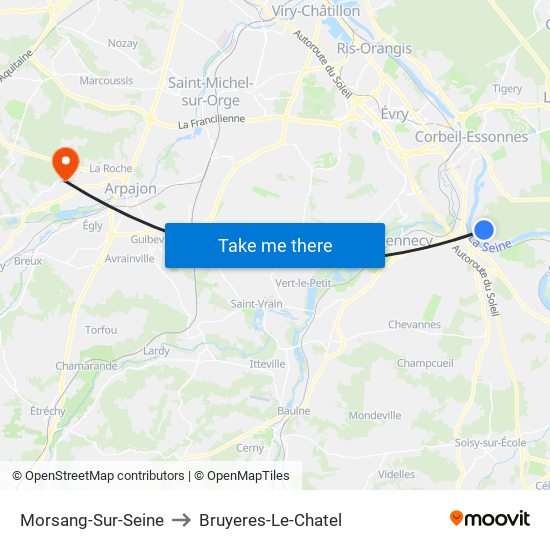 Morsang-Sur-Seine to Bruyeres-Le-Chatel map