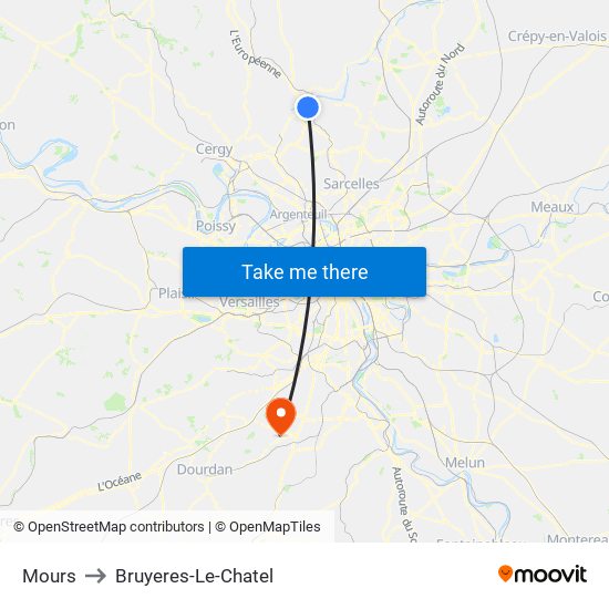 Mours to Bruyeres-Le-Chatel map