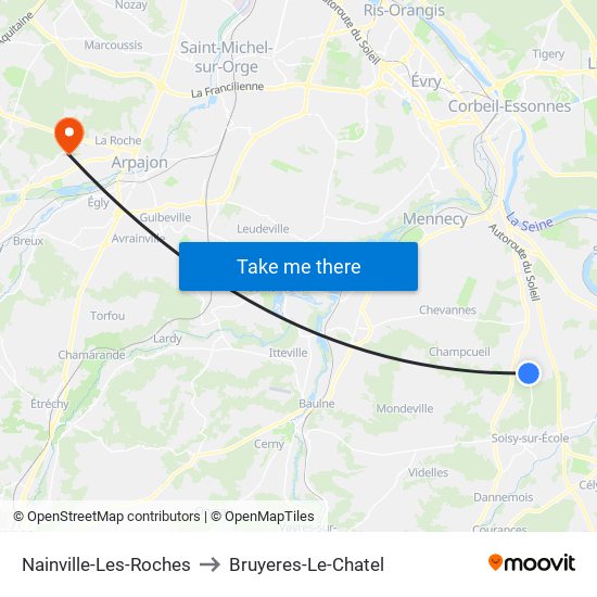 Nainville-Les-Roches to Bruyeres-Le-Chatel map
