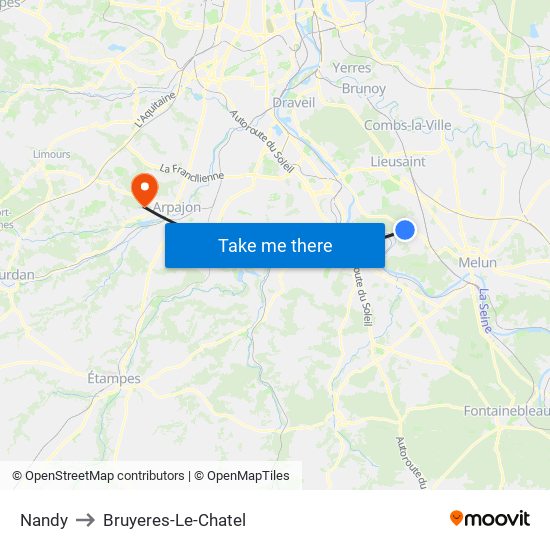 Nandy to Bruyeres-Le-Chatel map
