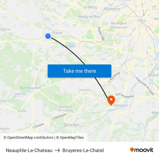 Neauphle-Le-Chateau to Bruyeres-Le-Chatel map