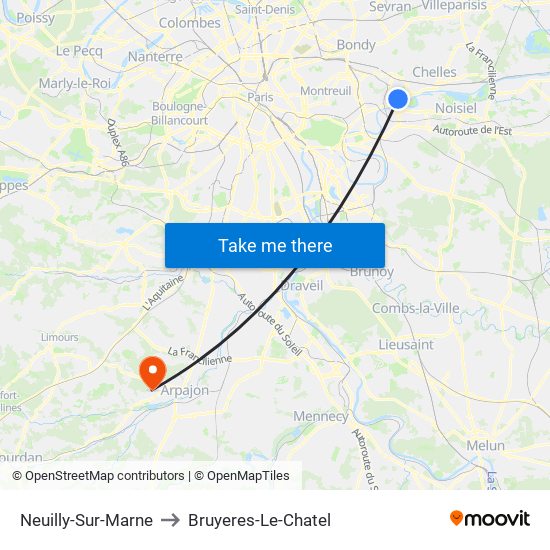 Neuilly-Sur-Marne to Bruyeres-Le-Chatel map