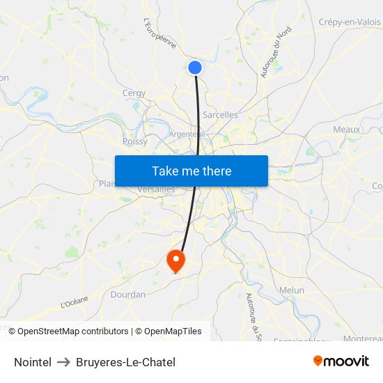 Nointel to Bruyeres-Le-Chatel map