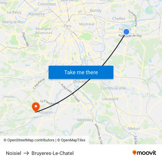 Noisiel to Bruyeres-Le-Chatel map