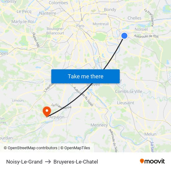 Noisy-Le-Grand to Bruyeres-Le-Chatel map