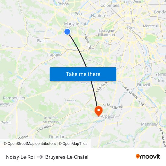 Noisy-Le-Roi to Bruyeres-Le-Chatel map