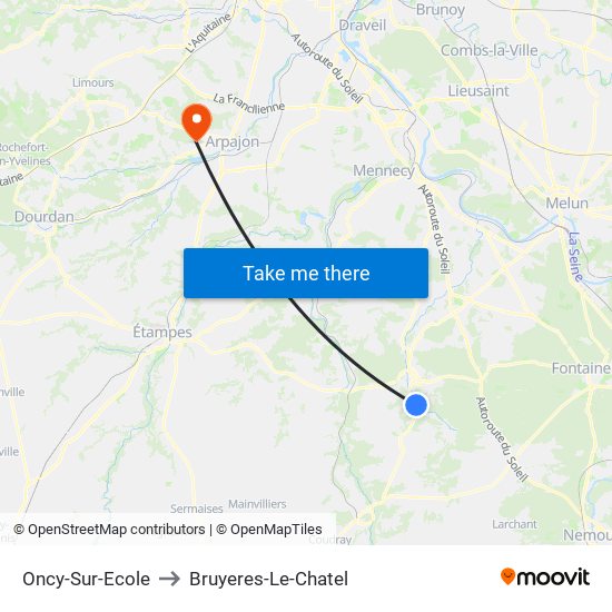 Oncy-Sur-Ecole to Bruyeres-Le-Chatel map