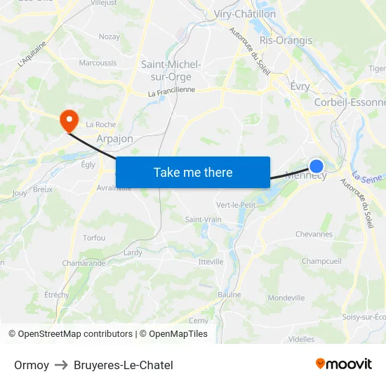 Ormoy to Bruyeres-Le-Chatel map
