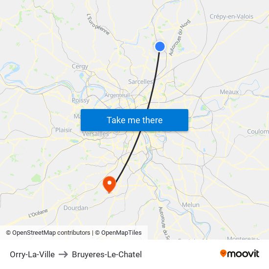 Orry-La-Ville to Bruyeres-Le-Chatel map