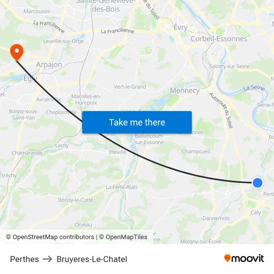 Perthes to Bruyeres-Le-Chatel map