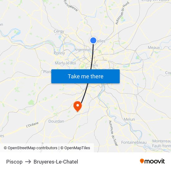Piscop to Bruyeres-Le-Chatel map