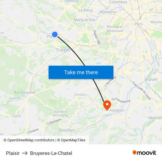 Plaisir to Bruyeres-Le-Chatel map
