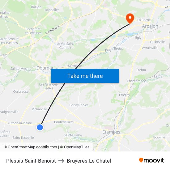Plessis-Saint-Benoist to Bruyeres-Le-Chatel map
