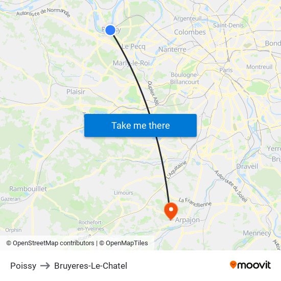 Poissy to Bruyeres-Le-Chatel map
