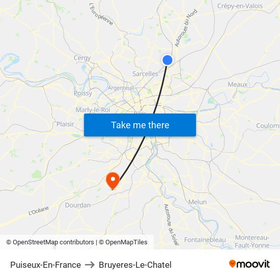 Puiseux-En-France to Bruyeres-Le-Chatel map