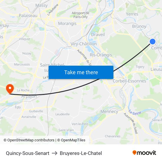 Quincy-Sous-Senart to Bruyeres-Le-Chatel map