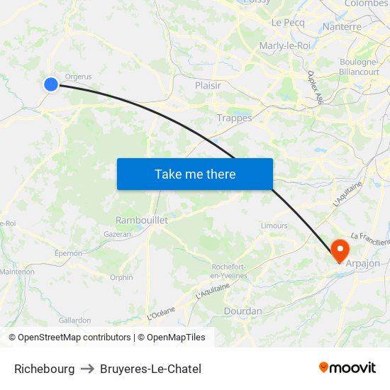 Richebourg to Bruyeres-Le-Chatel map