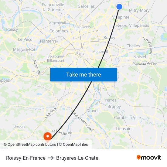 Roissy-En-France to Bruyeres-Le-Chatel map