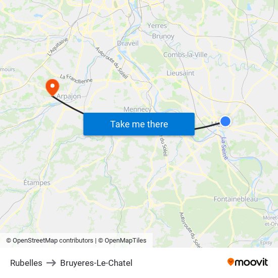 Rubelles to Bruyeres-Le-Chatel map