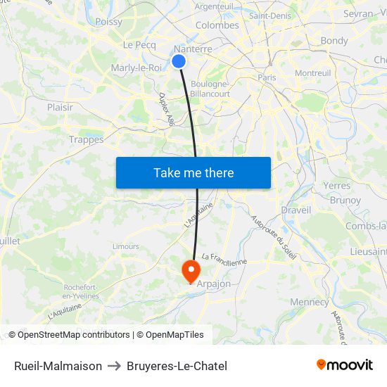 Rueil-Malmaison to Bruyeres-Le-Chatel map