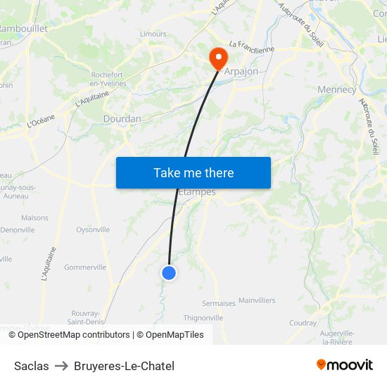 Saclas to Bruyeres-Le-Chatel map