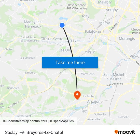 Saclay to Bruyeres-Le-Chatel map