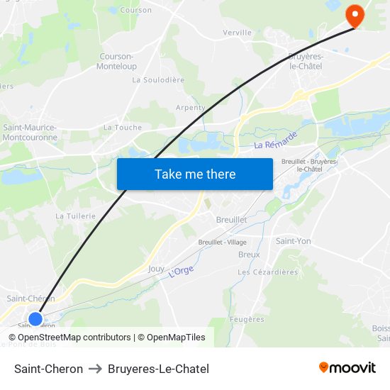 Saint-Cheron to Bruyeres-Le-Chatel map
