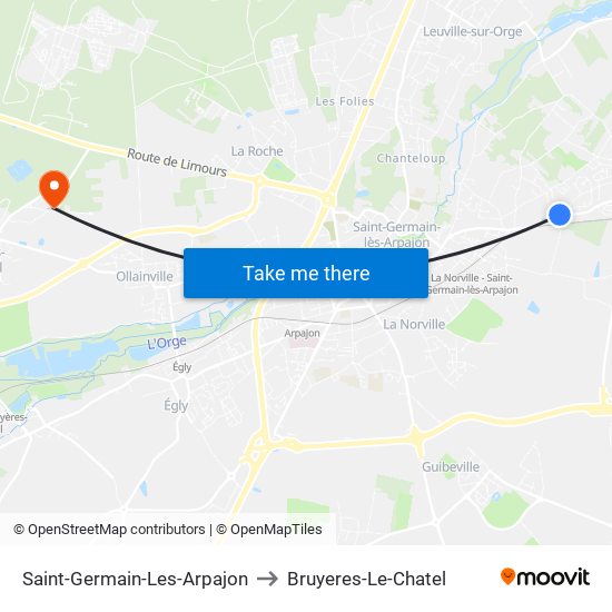 Saint-Germain-Les-Arpajon to Bruyeres-Le-Chatel map