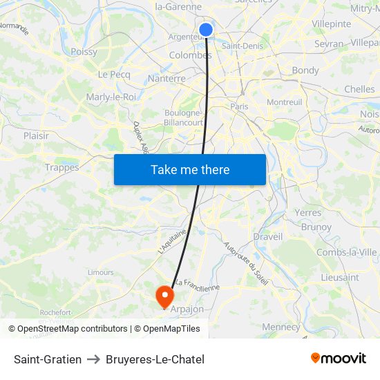 Saint-Gratien to Bruyeres-Le-Chatel map