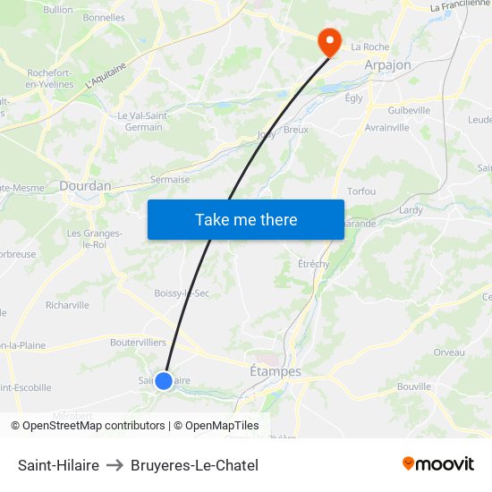 Saint-Hilaire to Bruyeres-Le-Chatel map