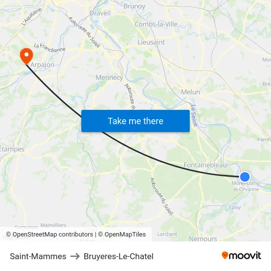 Saint-Mammes to Bruyeres-Le-Chatel map