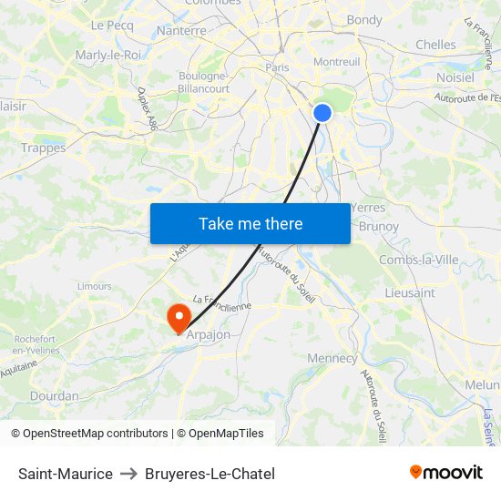 Saint-Maurice to Bruyeres-Le-Chatel map