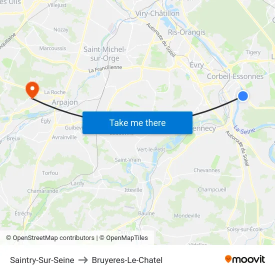 Saintry-Sur-Seine to Bruyeres-Le-Chatel map