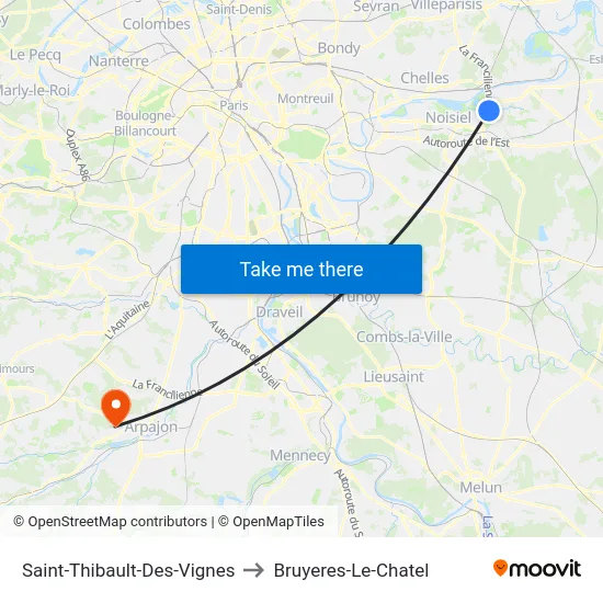 Saint-Thibault-Des-Vignes to Bruyeres-Le-Chatel map