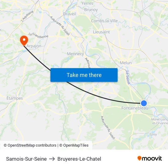 Samois-Sur-Seine to Bruyeres-Le-Chatel map