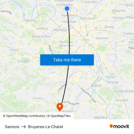 Sannois to Bruyeres-Le-Chatel map