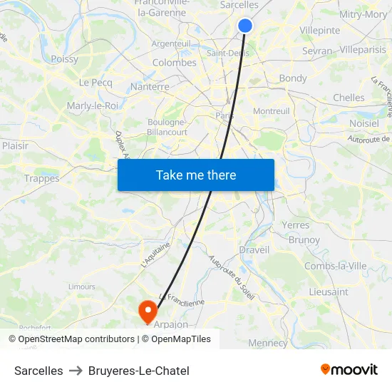Sarcelles to Bruyeres-Le-Chatel map