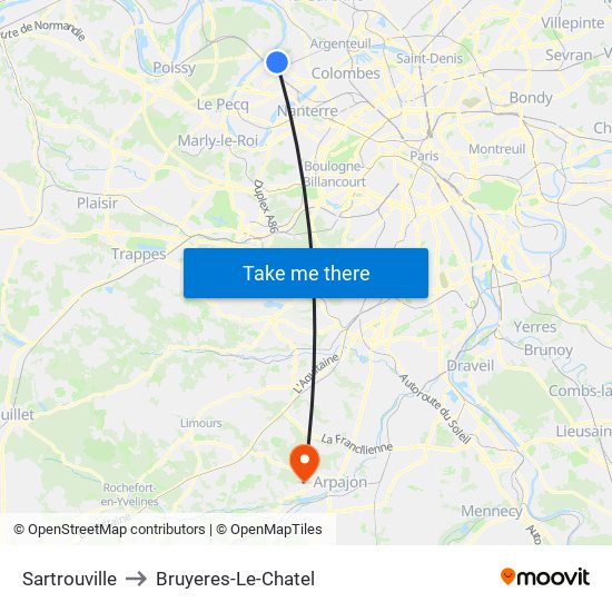 Sartrouville to Bruyeres-Le-Chatel map