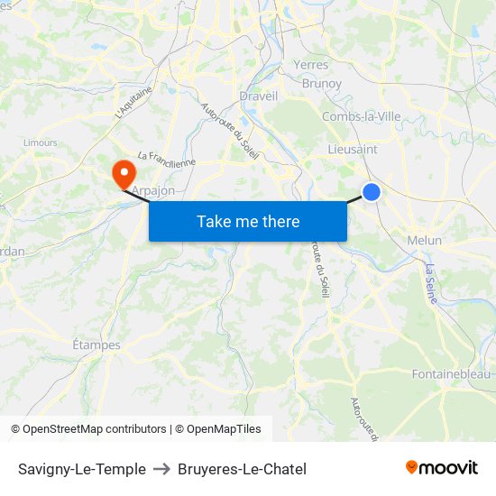 Savigny-Le-Temple to Bruyeres-Le-Chatel map