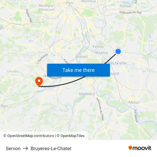 Servon to Bruyeres-Le-Chatel map