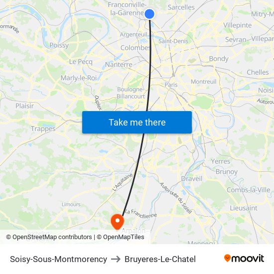 Soisy-Sous-Montmorency to Bruyeres-Le-Chatel map