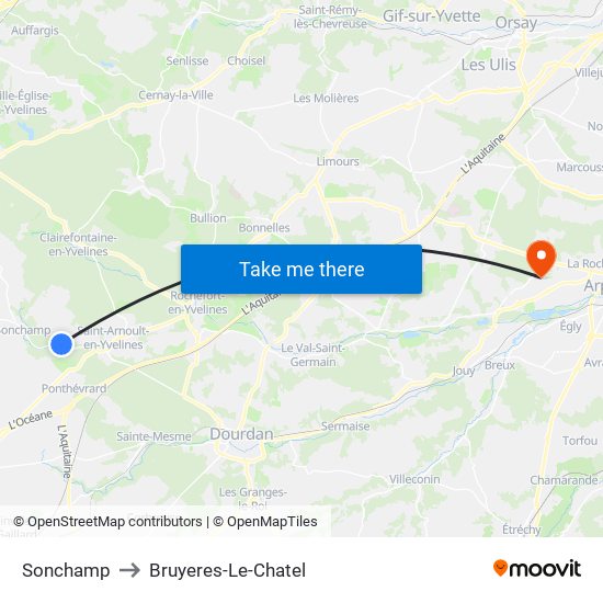 Sonchamp to Bruyeres-Le-Chatel map