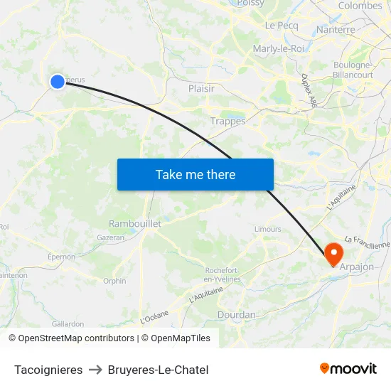Tacoignieres to Bruyeres-Le-Chatel map
