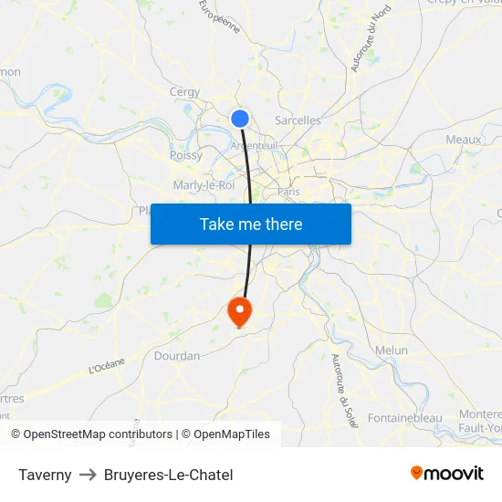 Taverny to Bruyeres-Le-Chatel map