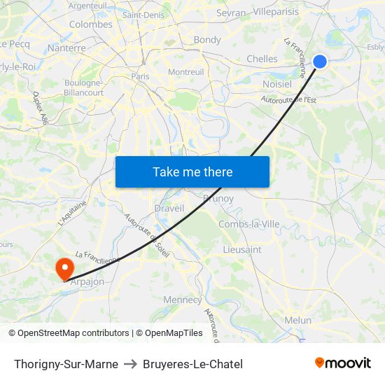 Thorigny-Sur-Marne to Bruyeres-Le-Chatel map