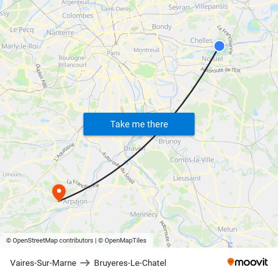 Vaires-Sur-Marne to Bruyeres-Le-Chatel map