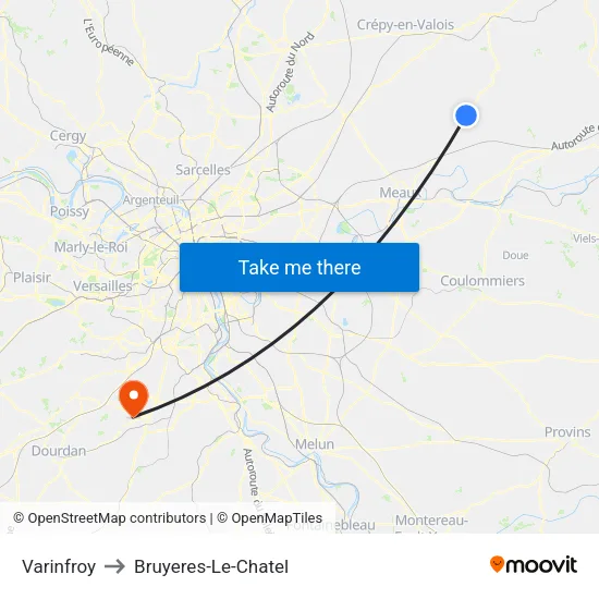 Varinfroy to Bruyeres-Le-Chatel map